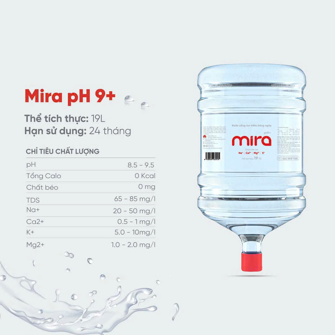 Nước uống ion kiềm Mira PH9+ bình 19L (không vòi)